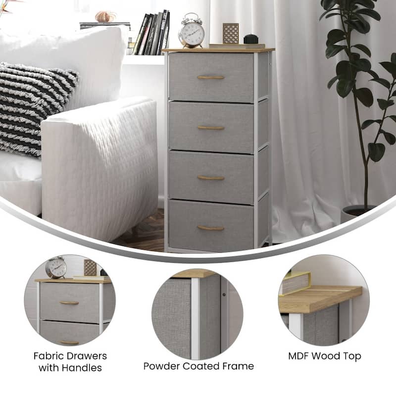 4 Drawer Vertical Storage Dresser-Wood Top & Fabric Pull Drawers