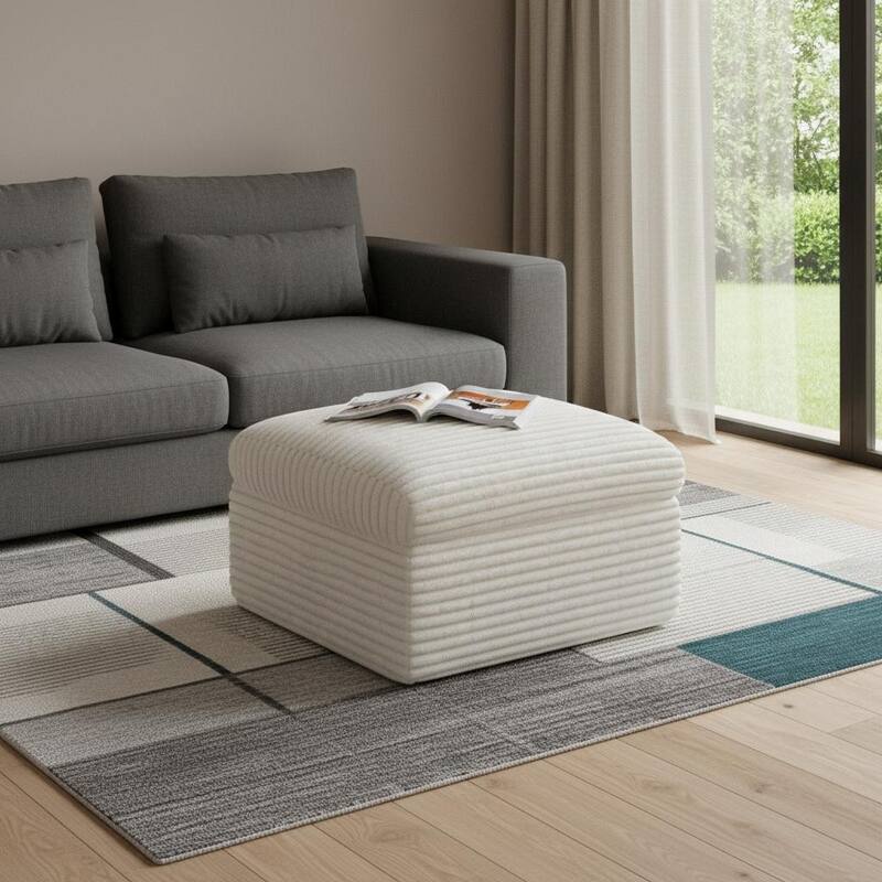 HomeRoots 30" Gray Corduroy Ottoman - Beige