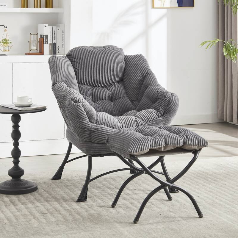 Modern Lounge Accent Chair with Armrests and a Side Pocket, Leisure Upholstered Sofa Chair Reading Chair with Footrest