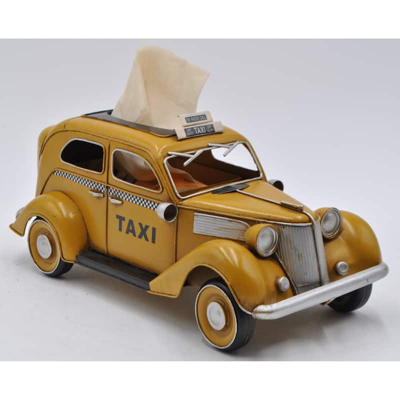 Metal Yellow Checker Cab Vintage 1930S Taxi Sedan Model Art Sculpture Jayland