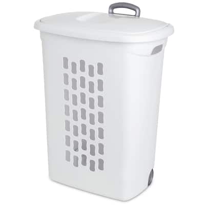 Sterilite Laundry Hamper Flip Top Lid Retractable Pull Handle Wheels, (3 Pack) - N/A