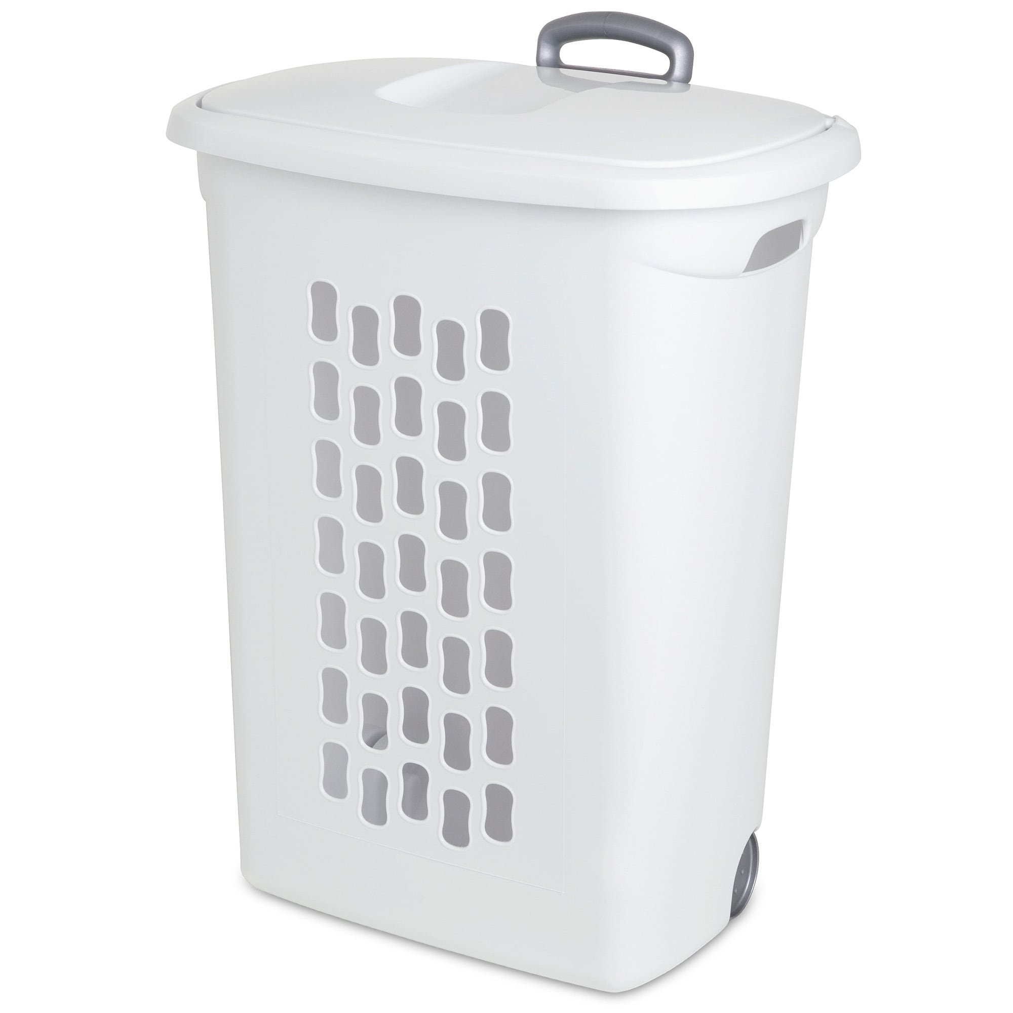 Sterilite Laundry Hamper Flip Top Lid Retractable Pull Handle Wheels, (3 Pack) - N/A