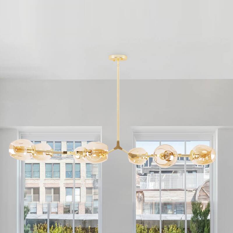 Oaks Aura Mid Century Modern 8-Light Gold Ceiling Light Adjustable Sputnik Chandelier
