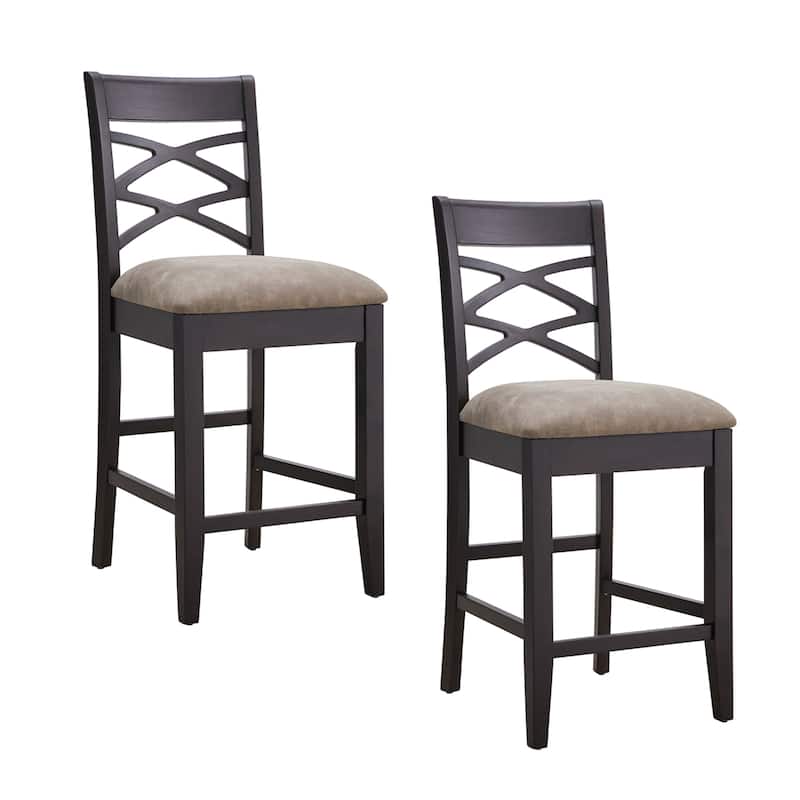 KD Furnishings Moss Heather Seat Wood Double Crossback Counter-height Stools (Set of 2)