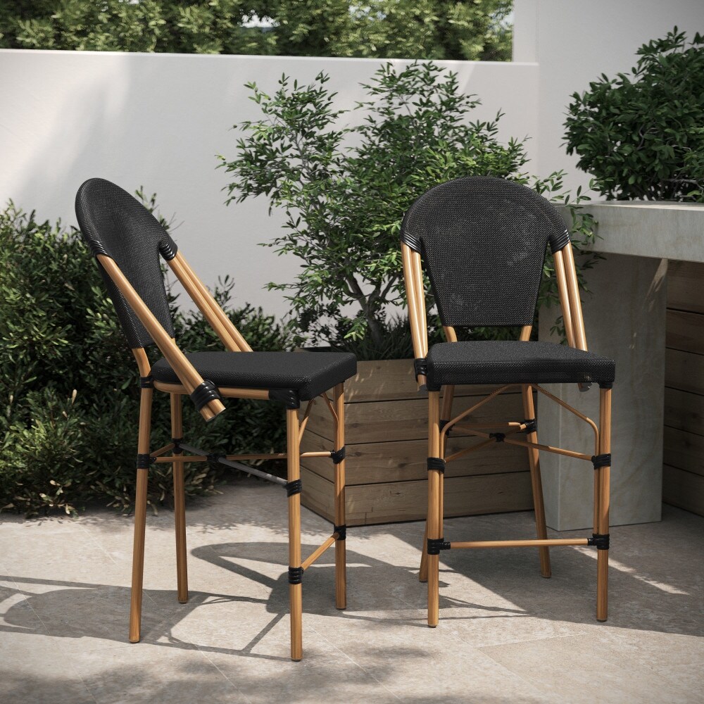 2PK Stacking French Bistro Chair with Metal Frame PE Seat On