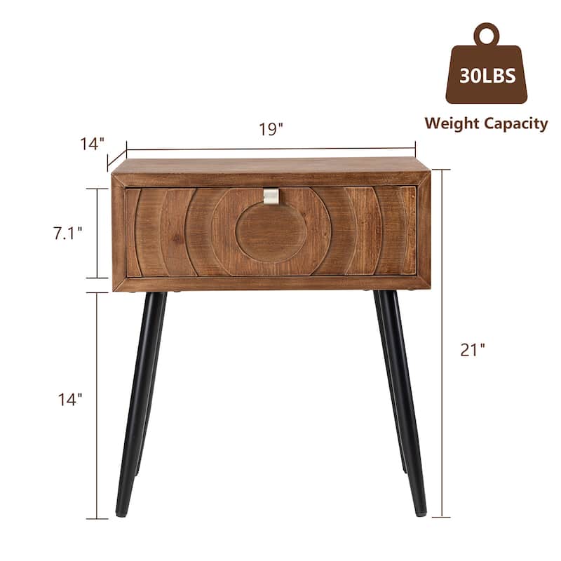 COSIEST Solid Wood Brown Nightstands w Drawers