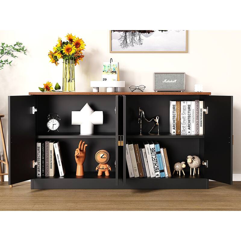 4 Doors Modern Storage Cabinet with Line Design