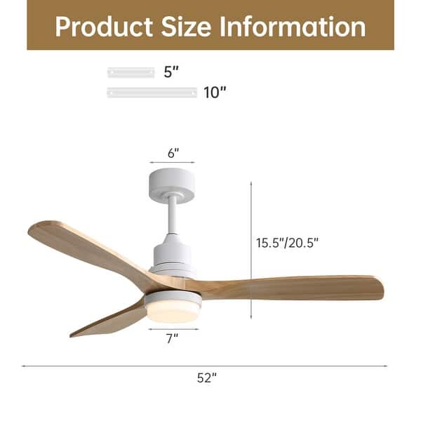 dimension image slide 4 of 14, Sofucor 48/52 Inch Wood Ceiling Fan with Light and Remote/Smart App Voice Control, Dimmable Lights Included