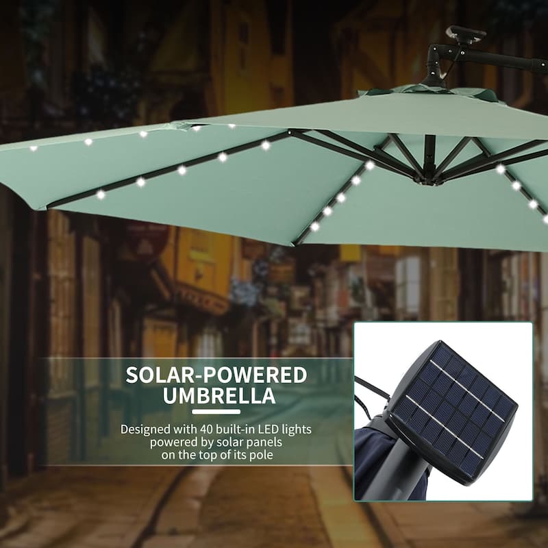 Outdoor Patio 10-Ft Solar LED Offset Hanging Umbrella
