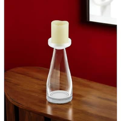 11" Clear Glass Centerpiece Pillar Candle Holder With Candle - 5x5x11