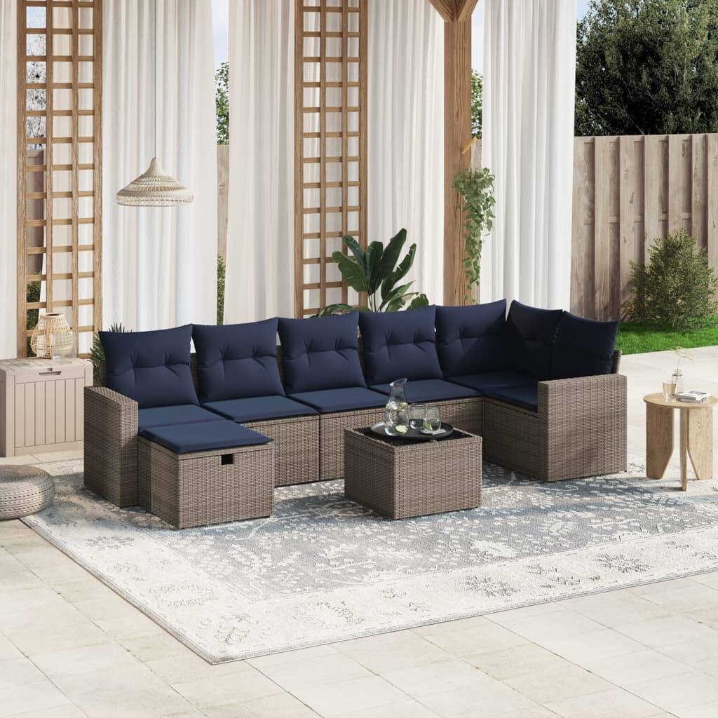 vidaXL Patio Sofa Set with Cushions Outdoor Conversation Furniture Poly Rattan - 24.4" x 24.4" x 27.2"