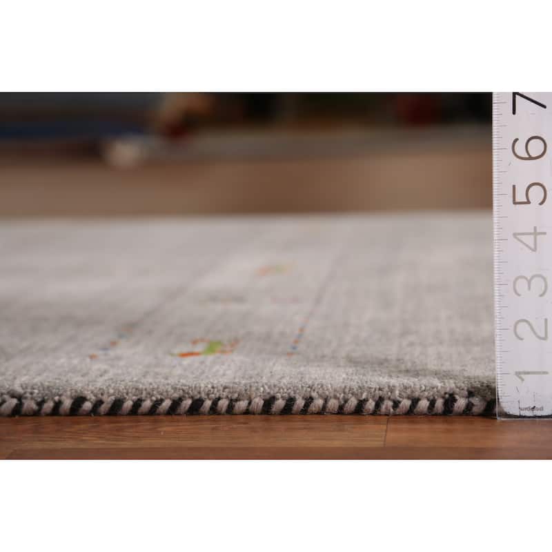 Little Animals Gray Gabbeh Indian Rug Hand-Knotted Wool Carpet - 4'0" x 5'11"