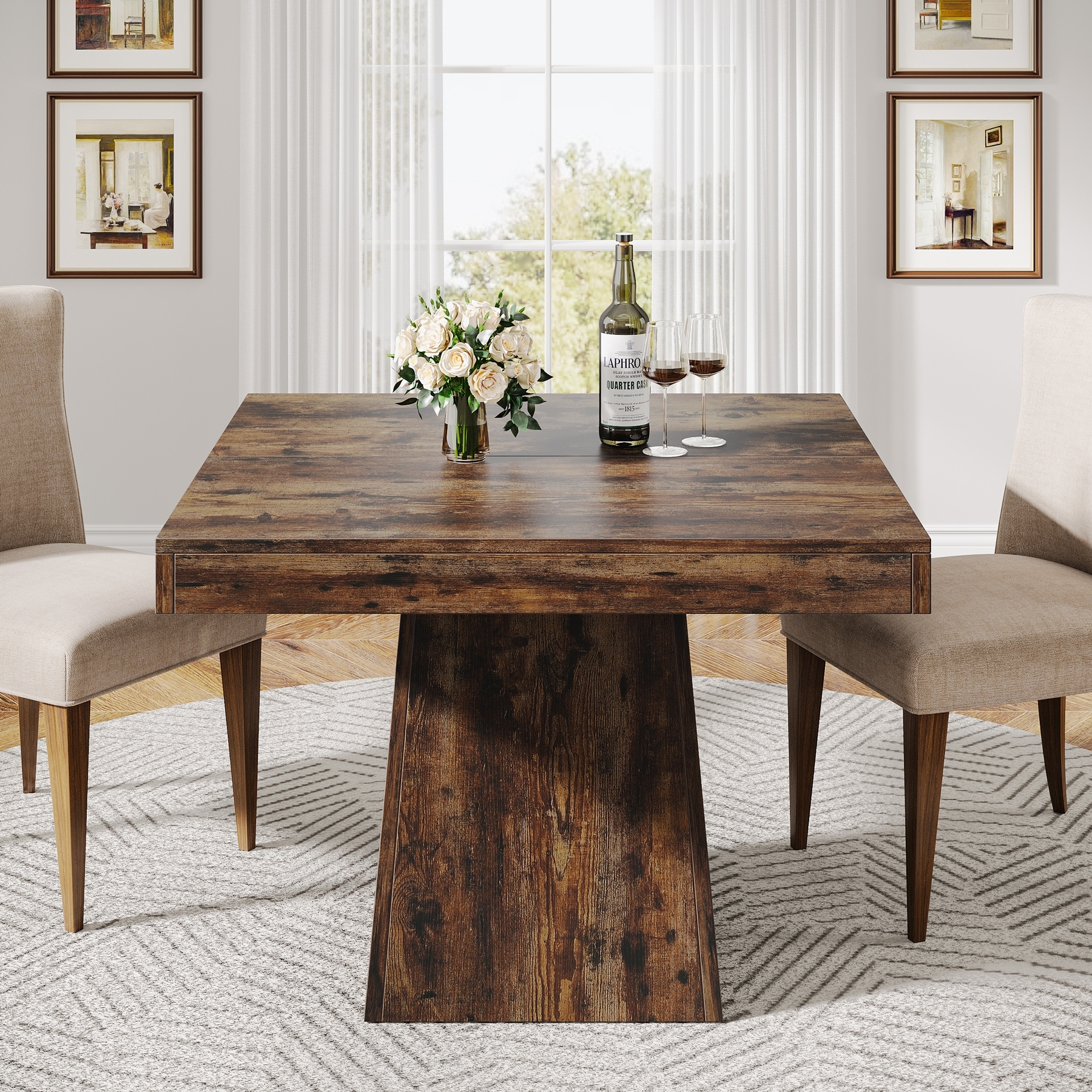 31.5-Inch Square Dining Table for 4, Farmhouse Kitchen Table for Dining Room - 31.5"D x 31.5"W x 29.53"H