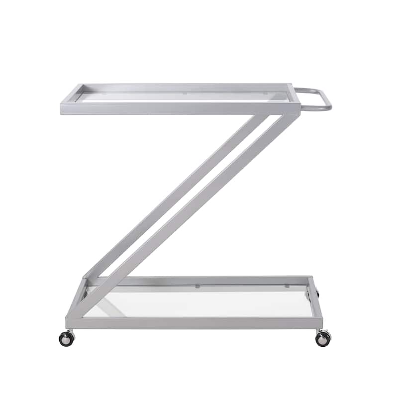 Chic Bar Cart with Tempered Glass, Locking Casters, Iron Frame, 36.5" L x 18.75" W, Minimalist Design