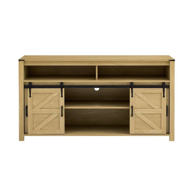Farmhouse 59.3" Sideboard Buffet with Sliding Barn Doors and Open Storage for Living or Dining Spaces
