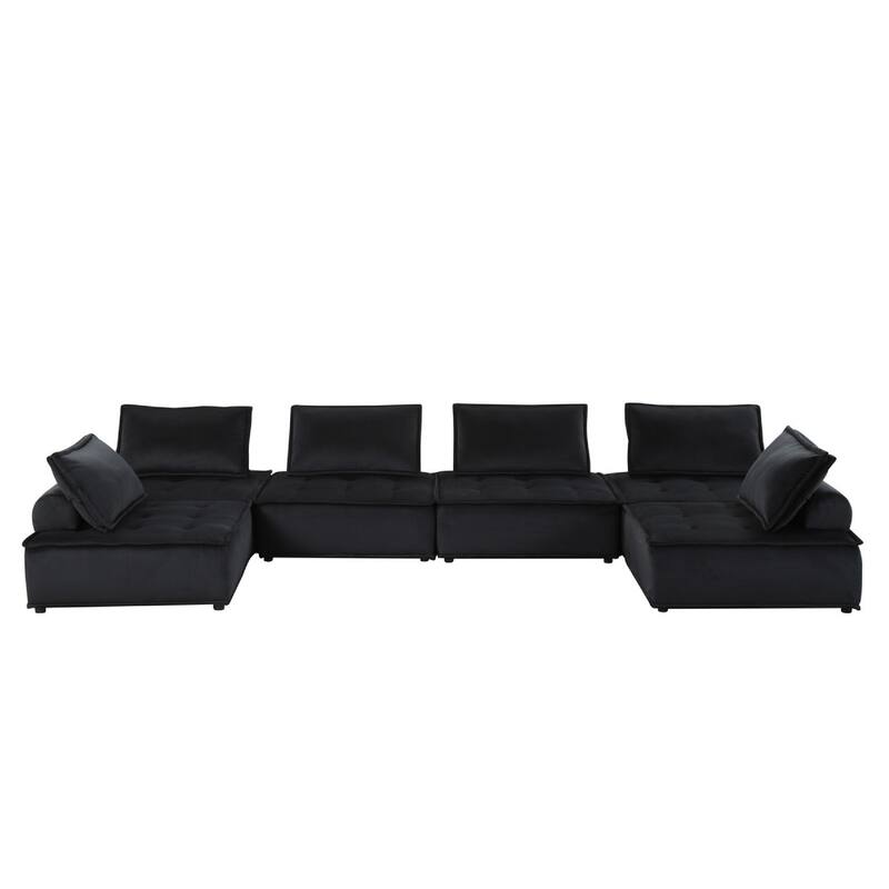 Alaya U Shaped Modular Sectional Sofa, Black Tufted Velvet, 160 Inch