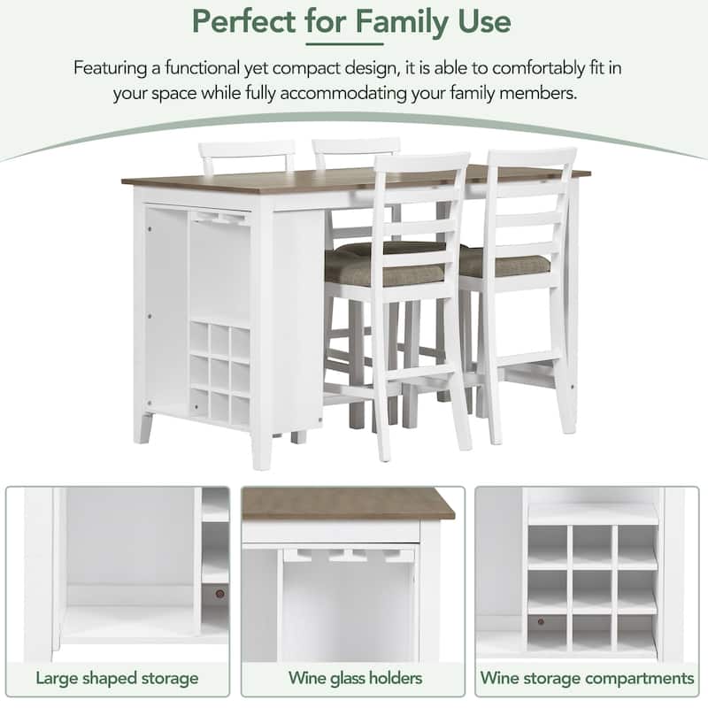 5-Piece Multi-Functional Rubber Wood Counter Height Dining Set