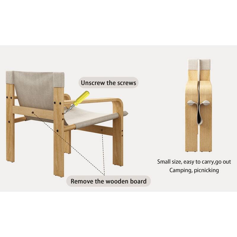 GDFStudio - Oak Wood Frame Linen Fabric Armchair for Living Room, Bedroom, Balcony