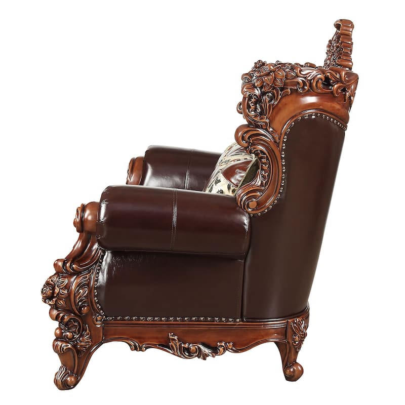 Exxor Espresso and Walnut Loveseat with 2 Accent Pillow