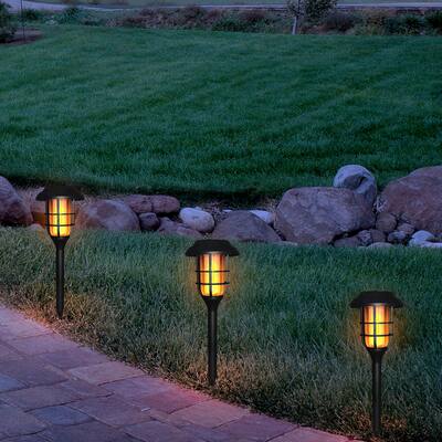 Alpine Corporation 17" Tall Outdoor Solar Powered Pathway LED Torch Light Stakes (Set of 6)