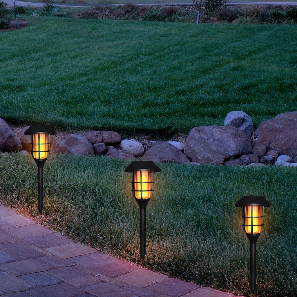 Alpine Corporation 17" Tall Outdoor Solar Powered Pathway LED Torch Light Stakes (Set of 6)