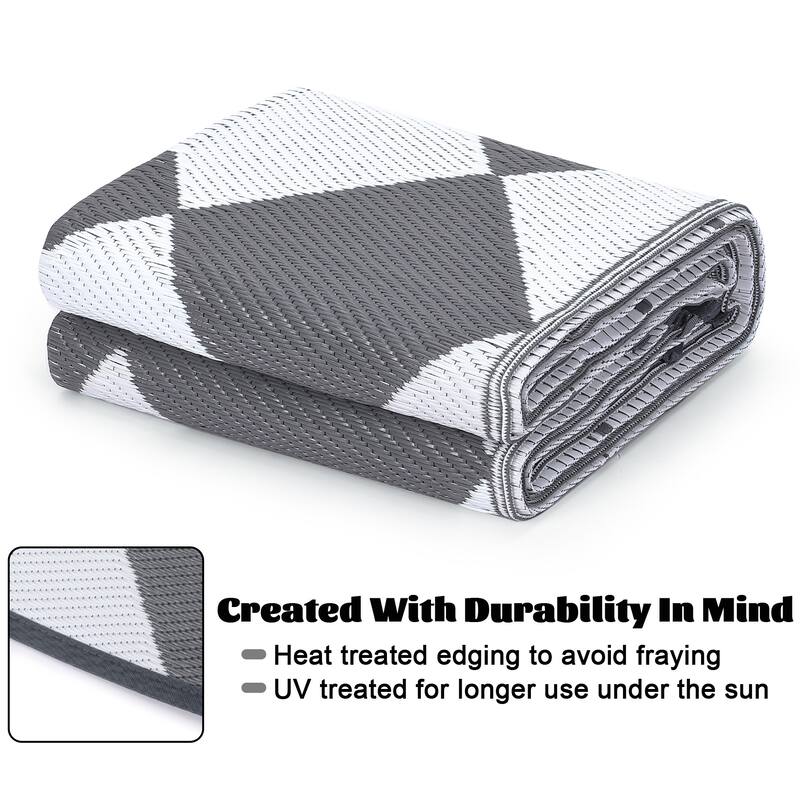 Outdoor Rug Waterproof Reversible Rug Plastic Straw Rug Checkered Floor Mat Outside Carpet for Camping RV Backyard Patio