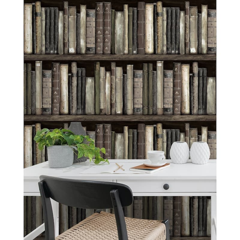 Harry & Grace Faux Bookshelves Peel and Stick Wallpaper
