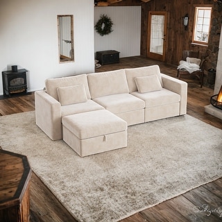 Modular Oversized L Shaped Sectional Sofa with Ottoman - Blue Chenille