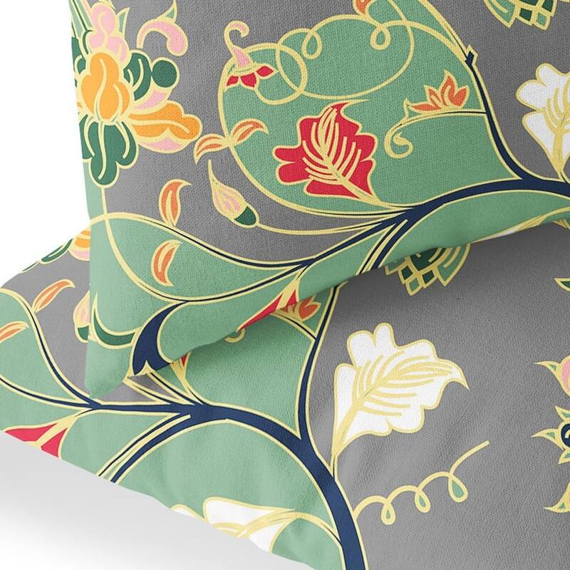 HomeRoots Set of Two 16" X 16" Gray and Orange Blown Seam Floral Indoor Outdoor Throw Pillow - 16.00' X '16.00' X '5.00