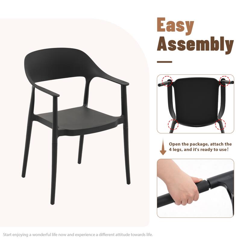 Outdoor Dining Set 9-Piece Stackable Plastic Lightweight Curved Backrest Armchair and Extendable Dining Table