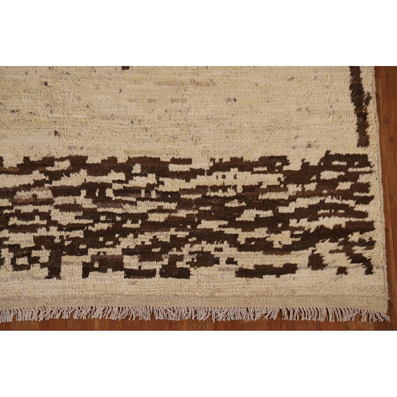Tribal Moroccan Oriental Wool Area Rug Hand-knotted Dining Room Carpet - 6'11" x 9'8"