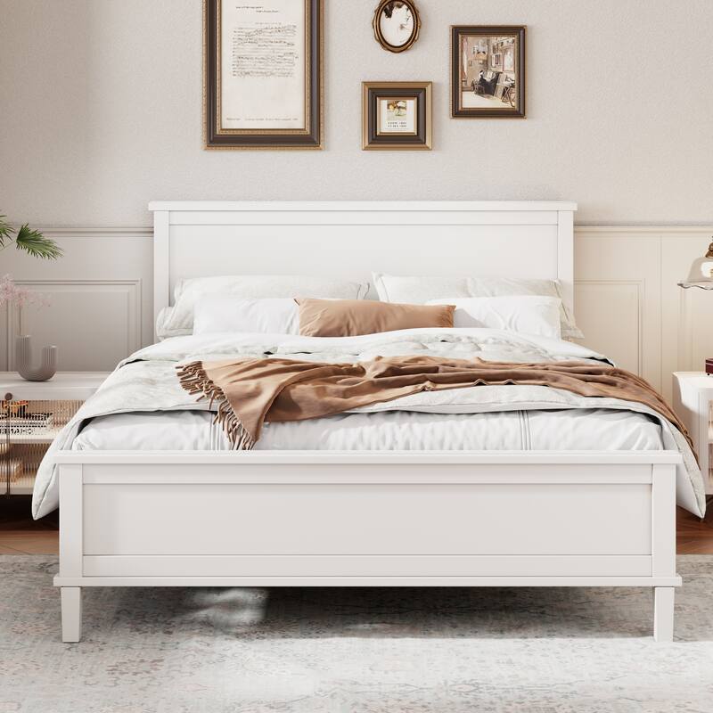 Wood Platform Bed with Headboard and Wood Slat Support - White - Full