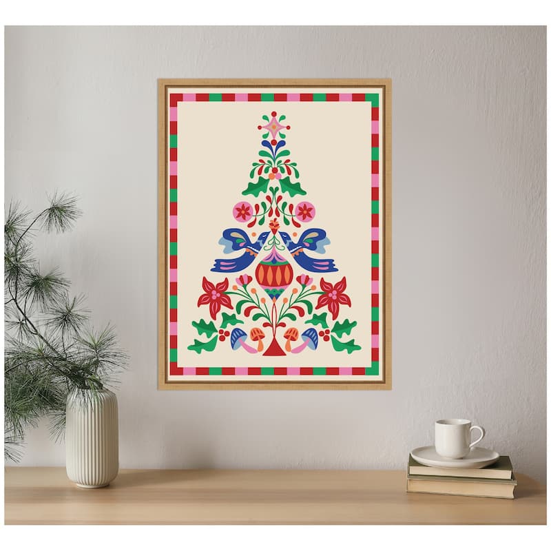 Kate and Laurel Sylvie Framed Canvas Folk Art Christmas Tree by Rachel Lee