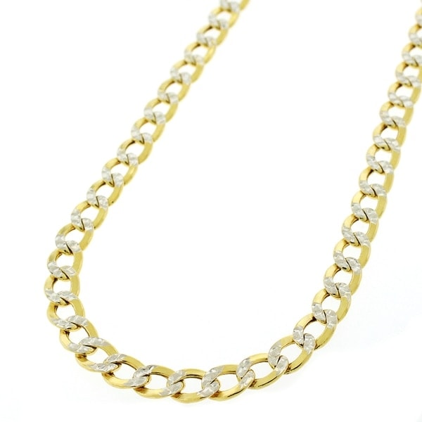 14K Yellow Gold Diamond Cut 4mm Cuban Curb Link Chain Necklace
