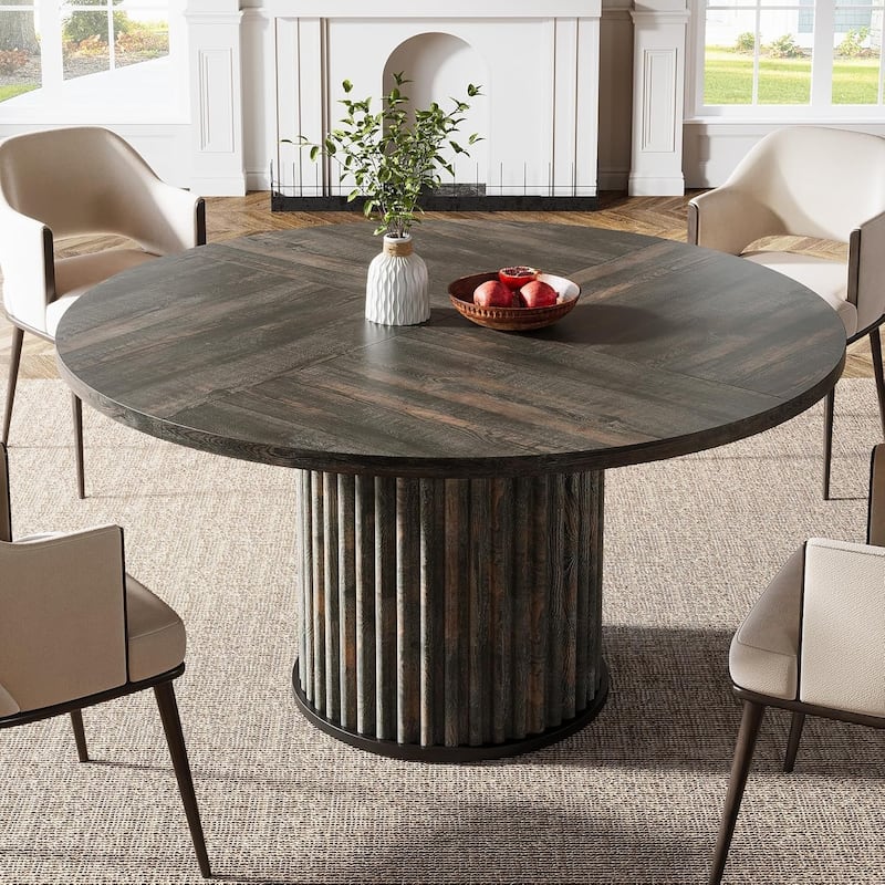 47'' Round Dining Table Kitchen Table with Sturdy Fluted Metal Base