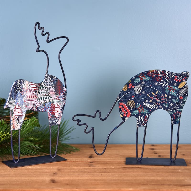 Set of 2 Deer Cut Out Christmas Tabletop Decorations 12"