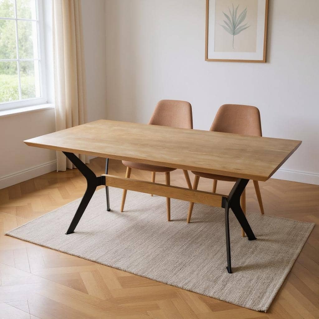 HomeRoots 79" Brown and Red Wood and Metal Trestle Base Dining Table - 78.70 in. x 29.50 in. x 39.30 in.