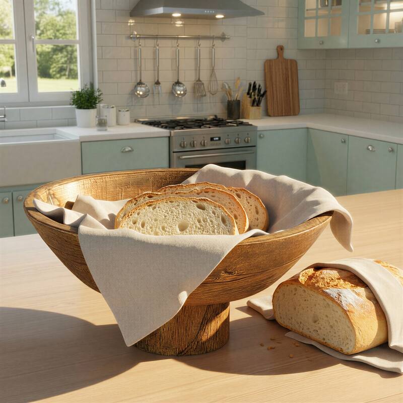 Mango wood footed bowl - Natural - 1 Piece