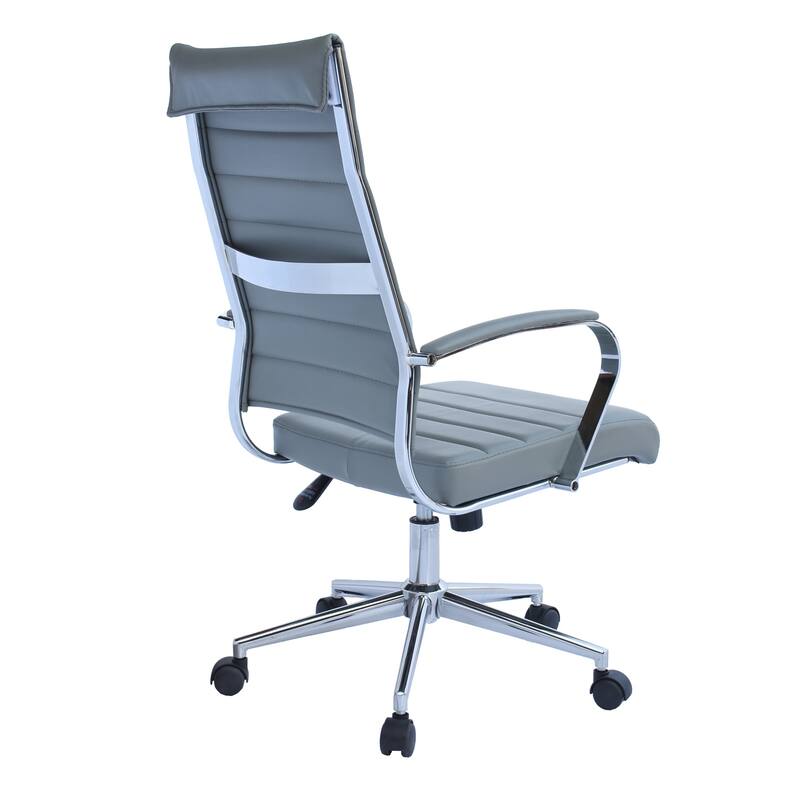 Mid Century Modern Executive Office Chair: Ergonomic, Mid Back, PU Leather, Arms, Tilt, Adjustable Height, Wheels, Swivel