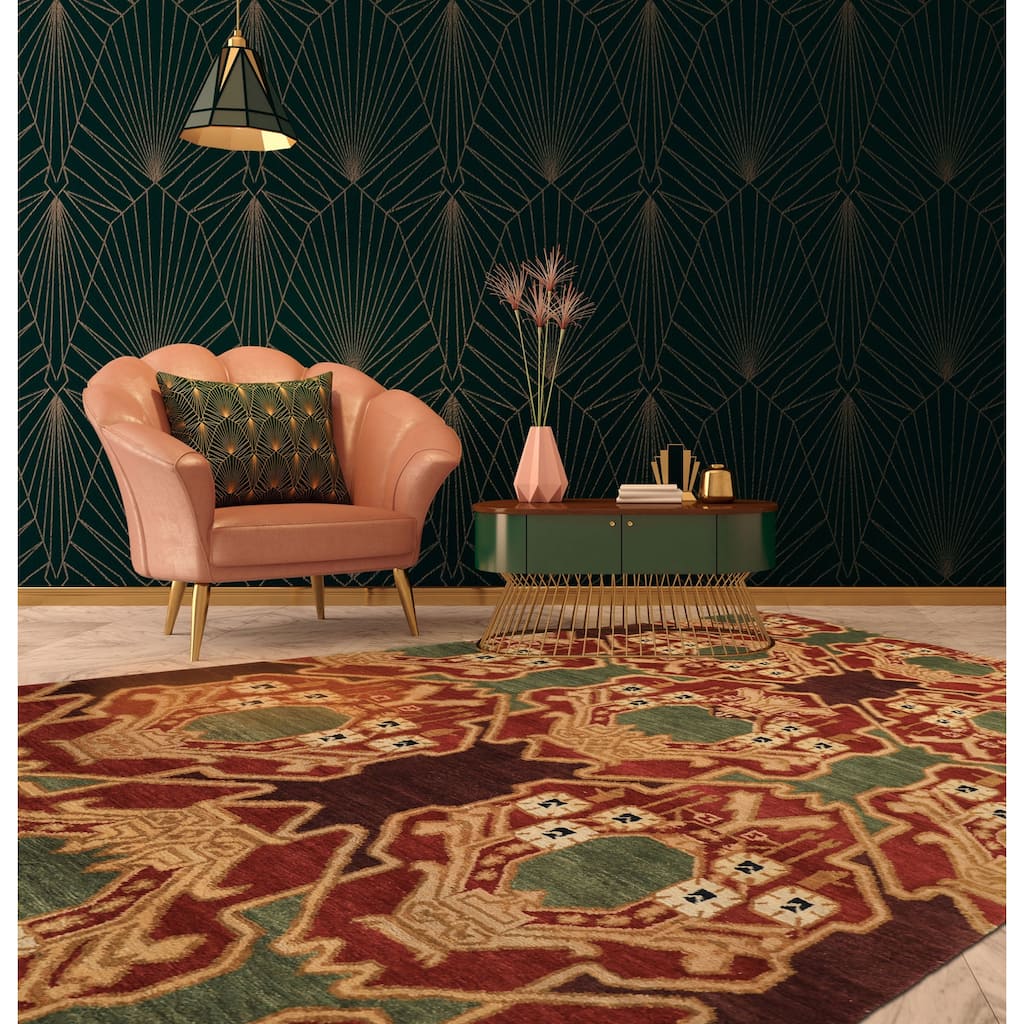 6'4''x8'8'' Hand Knotted Wool Sage Michaaelian & Kohlbeerg Wash Arts & Crafts Rug - 6' 4'' x 8' 8''