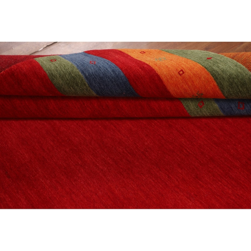 Striped Red Gabbeh Oriental Area Rug Handmade Wool Carpet - 5'8"x 7'11"