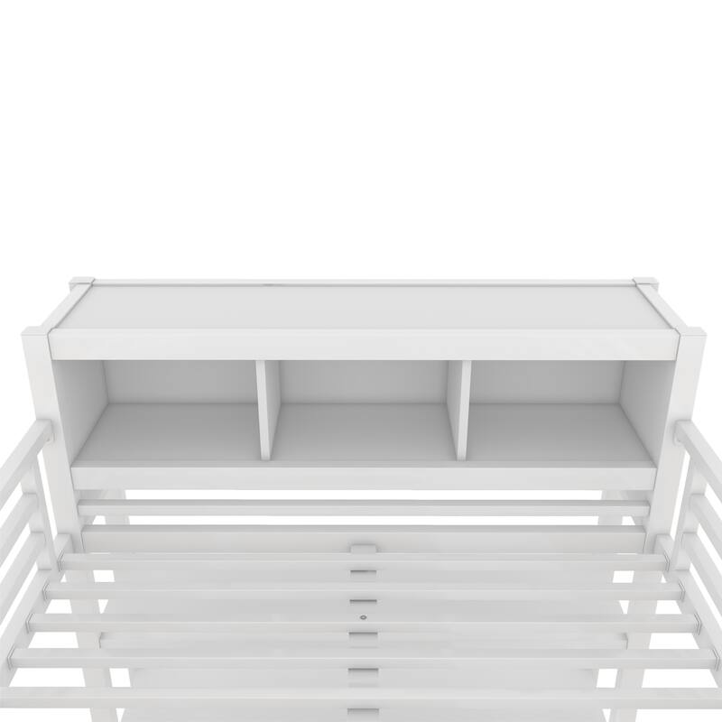 Full Size Metal Loft Bed with Wardrobe, L-shaped Desk, and Storage Shelves, White