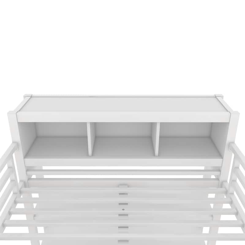 Heavy Duty Metal Loft Bed with Wardrobe and L Shaped Desk, Full/Queen Size High Loftbed Frame with Storage Cubes and Shelves