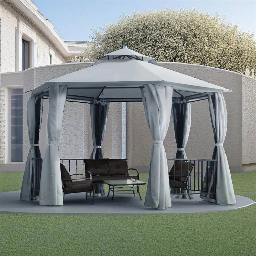 Outsunny Patio Gazebo,Roof Hexagon Outdoor Gazebo Canopy Shelter