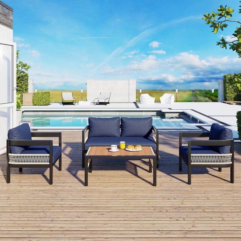 Multi-person Outdoor Iron Sofa Set with A table, Rattan Decoration, Waterproof, Rust-proof, Suitable for Garden