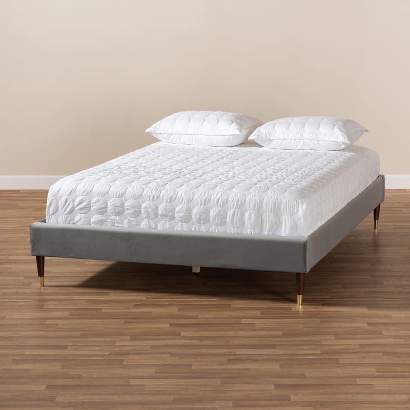 Volden Glam and Luxe Velvet Fabric Upholstered Wood Platform Bed Frame with Gold-Tone Leg Tips