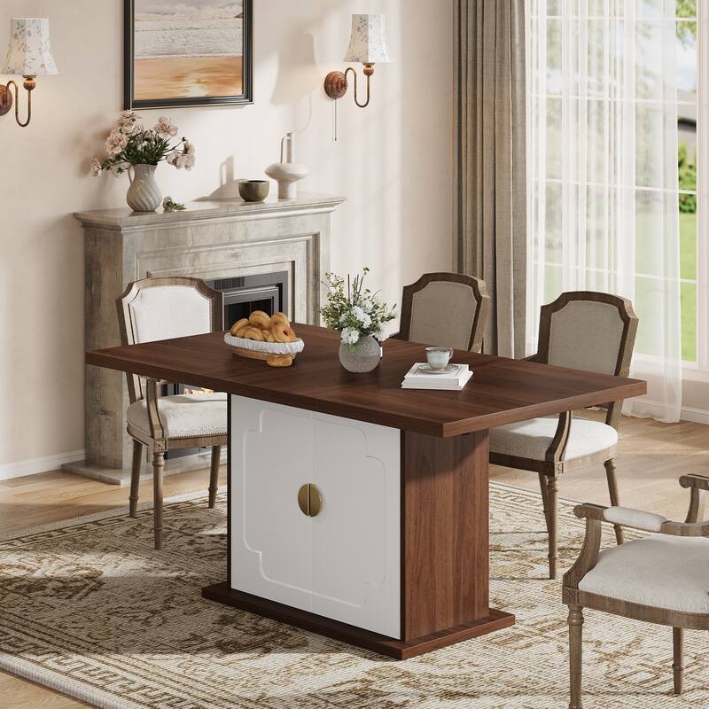 Home Office Table Dining Table for 4-6, Wood Kitchen Table Coffee Table with Hidden Storage Shelves