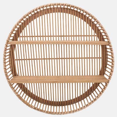 Bamboo 2 Tier Round Wall Shelf - Brown - 31"