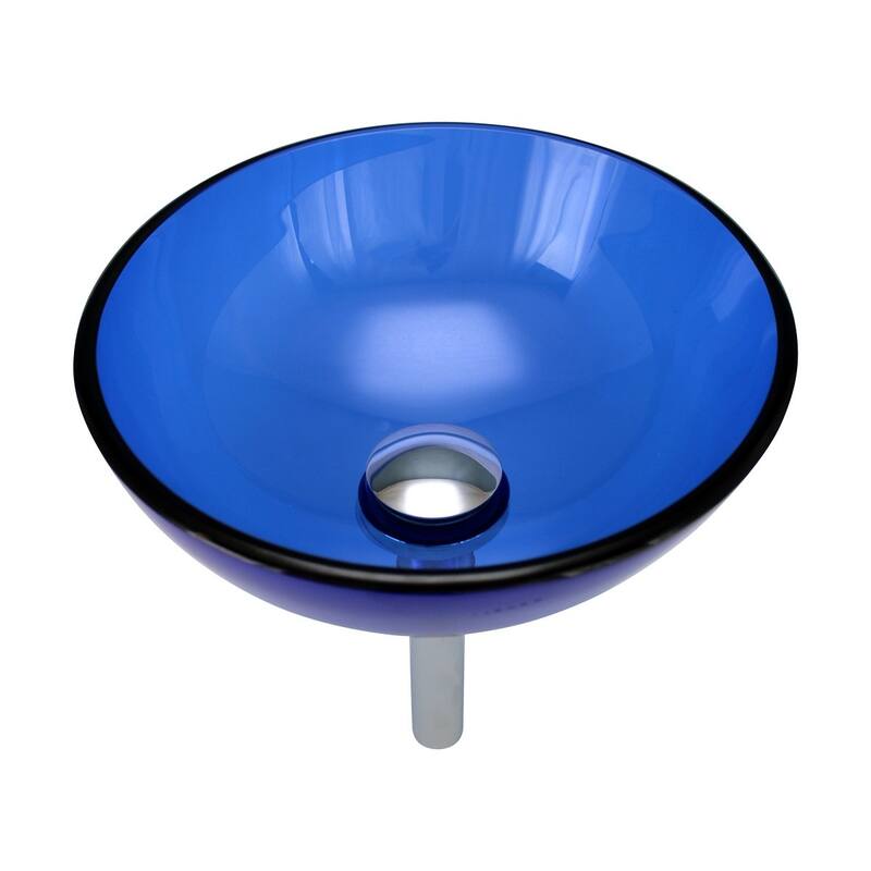 Glass Vessel Sink 11-3/4" Round Blue Tempered Glass Countertop Bathroom Vessel Sink with Chrome Drain Renovators Supply