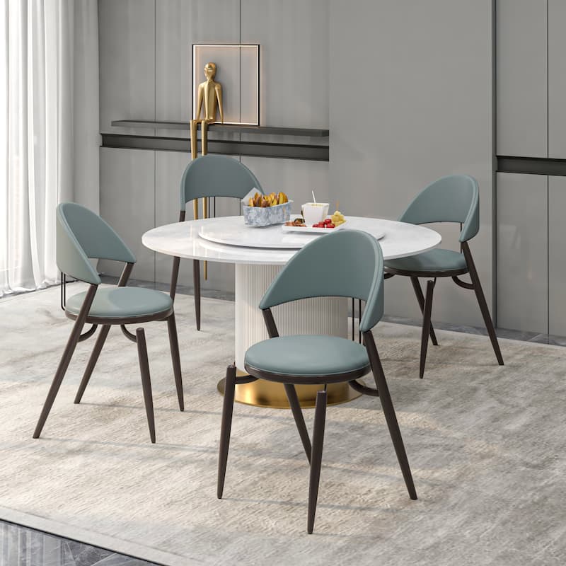 Venice Upholstered Leather Dining Chair (Set of 4) Open Back Accent Side Chair with Iron Legs